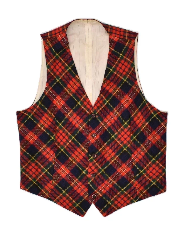 VINTAGE Mens Waistcoat Medium Red Check