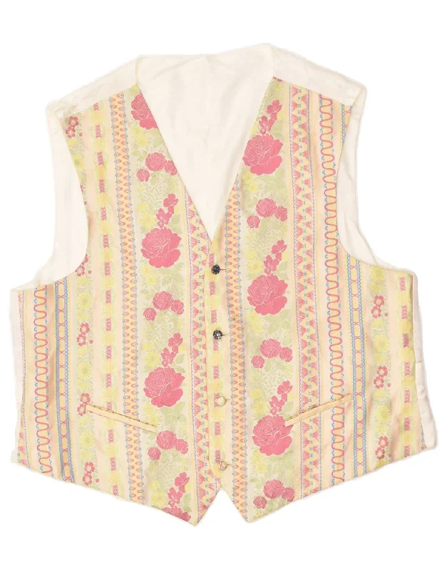 VINTAGE Mens Waistcoat UK 40 Large Off White Floral