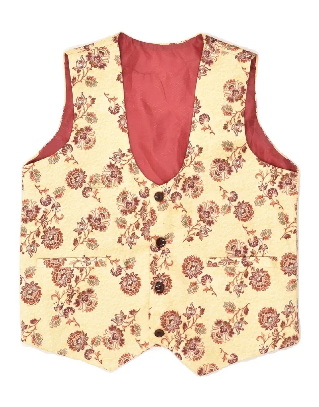 VINTAGE Mens Waistcoat XS Beige Floral