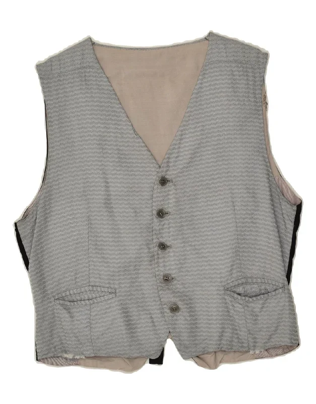 VINTAGE Mens Waistcoat XS Grey Colourblock