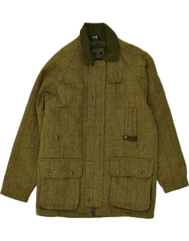 WALKER AND HAWKES Mens Windbreaker Coat UK 40 Large Green Herringbone Wool