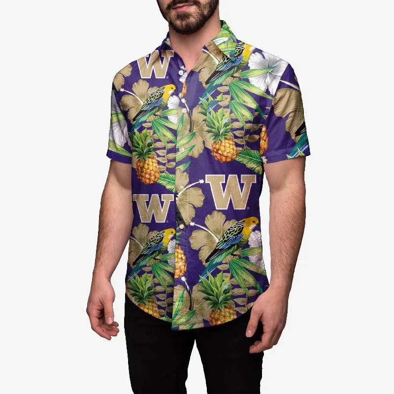 Washington Huskies Floral Button Up Shirt