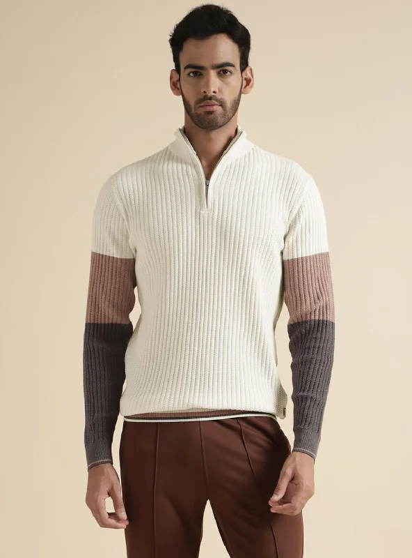 White Colour Block Pullover