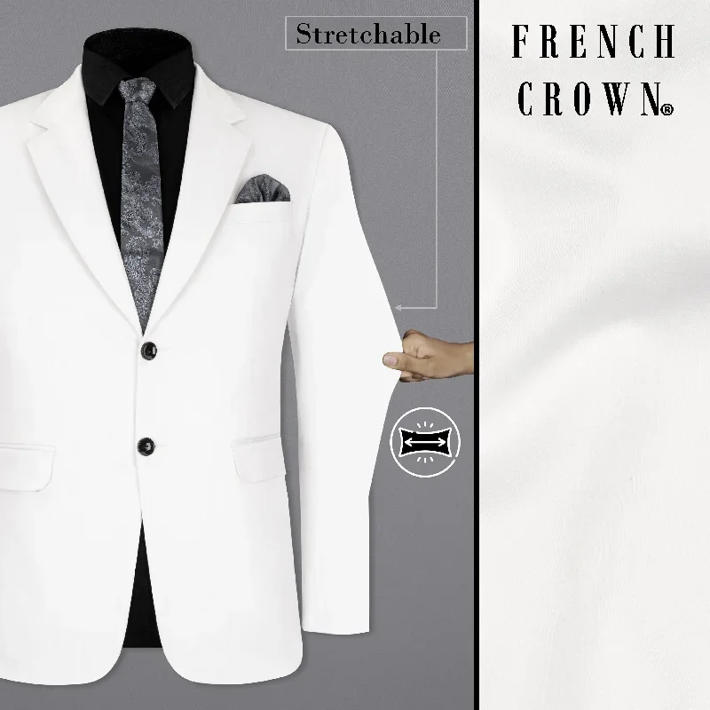 Bright White Solid Stretchable Premium Cotton traveler Blazer