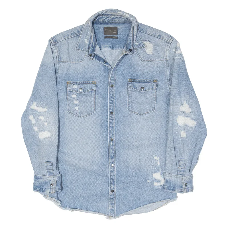 ZARA Distressed Mens Denim Jacket Blue L