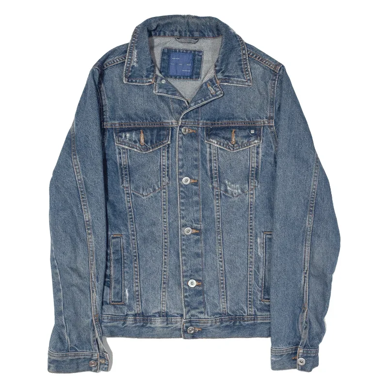 ZARA Man Distressed Denim Jacket Blue Mens S