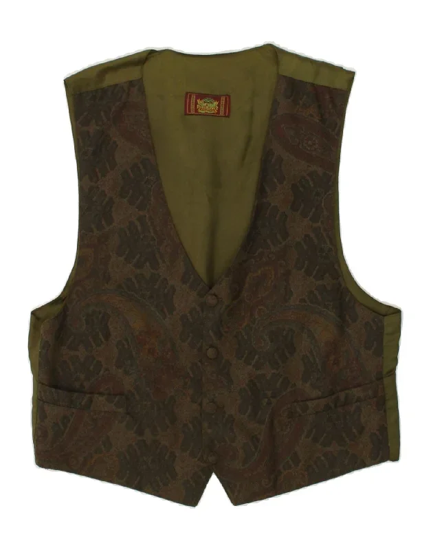 ZIP Mens Waistcoat  Medium Khaki Paisley